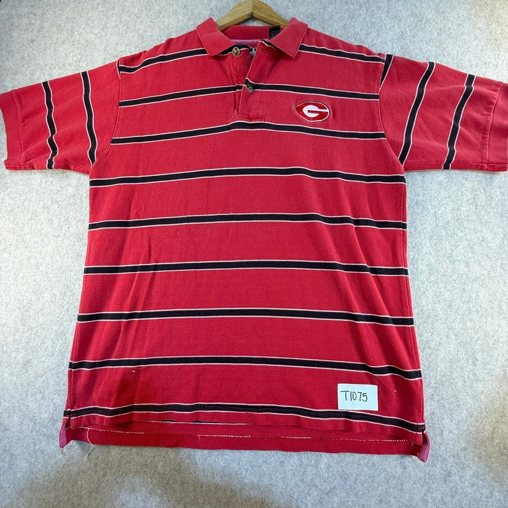BT Player Georgia Bulldogs Polo Shirt Mens Large Red Black Striped NCAA Cotton